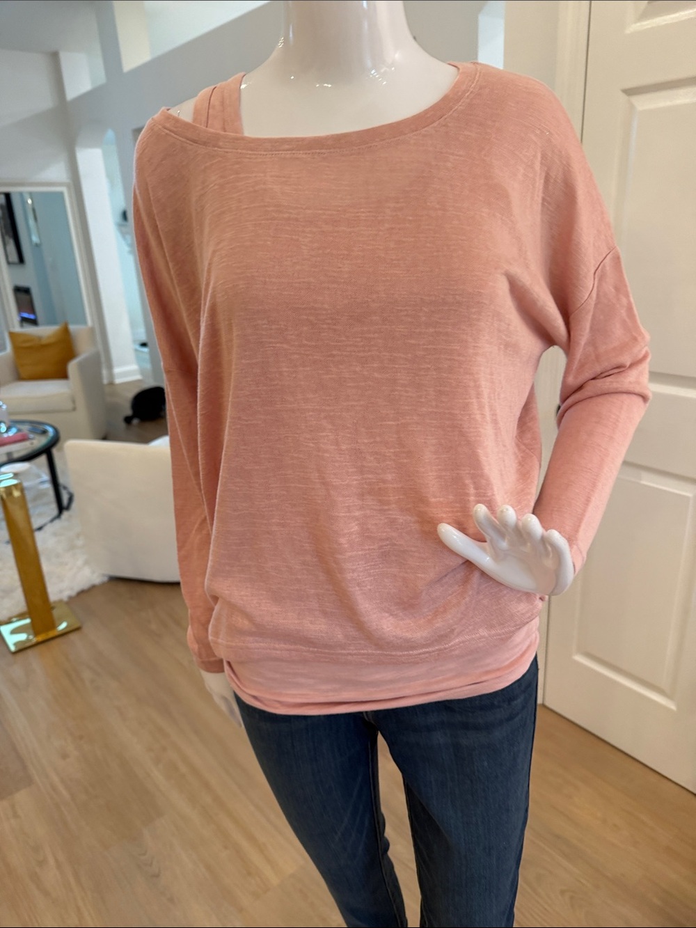 Women's Lightweight Off-Shoulder Sweater - Dusty Rose with Tank
